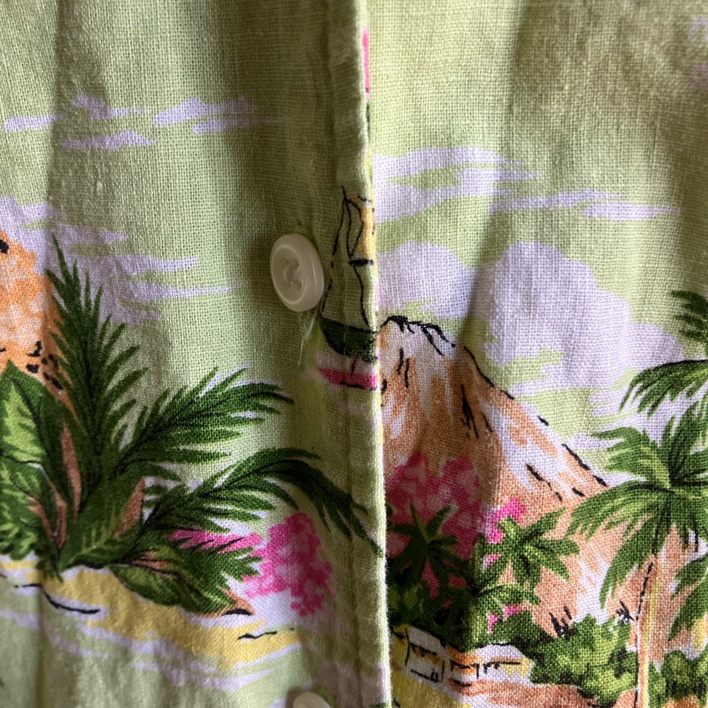 Jones New York Women’s Linen Green Tropical Print Shirt - Picture 3 of 4